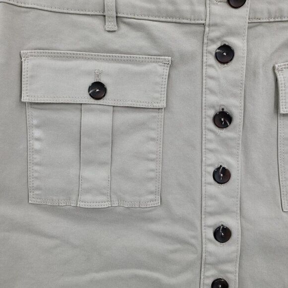 WHBM Mini Skirt 10 Tan Cotton Stretch Aline Button Front Cargo Safari Pockets - Picture 6 of 14